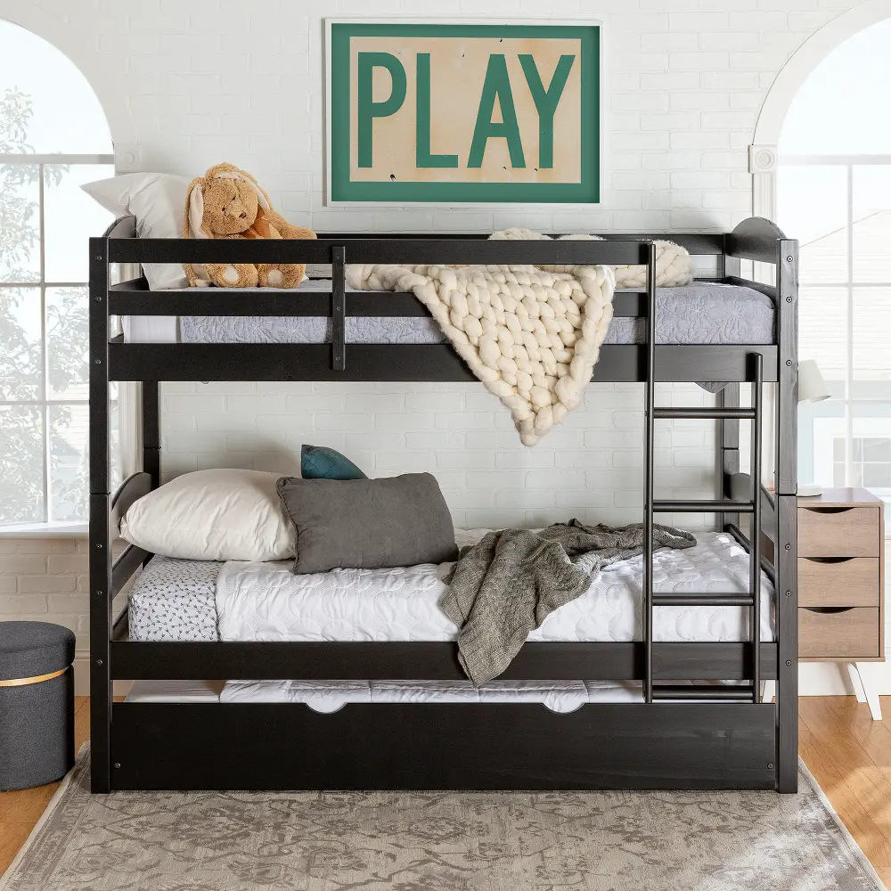 BWSTOTBL-TR Black Twin-Over-Twin Bunk Bed with Trundle - Walker Edison-1