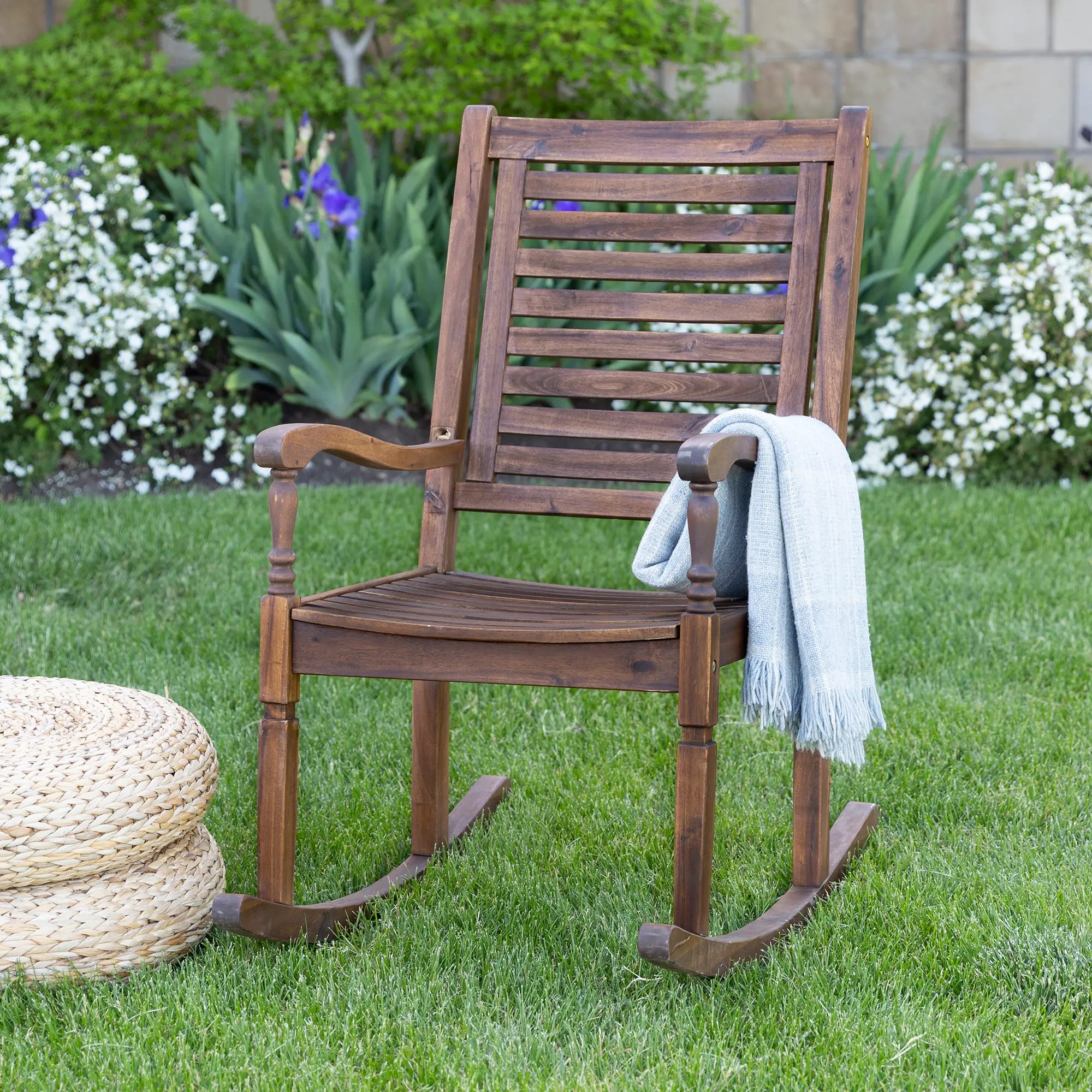 Photos - Garden Furniture Walker Edison Solid Acacia Wood Outdoor Patio Rocking Chair - Walker Ediso 