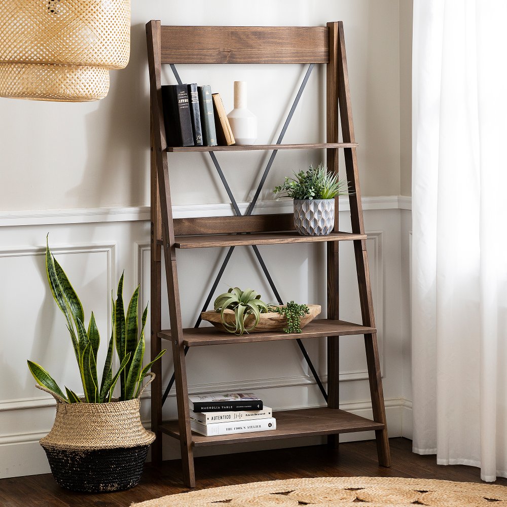 68 Solid Wood Ladder Bookshelf - Walker Edison