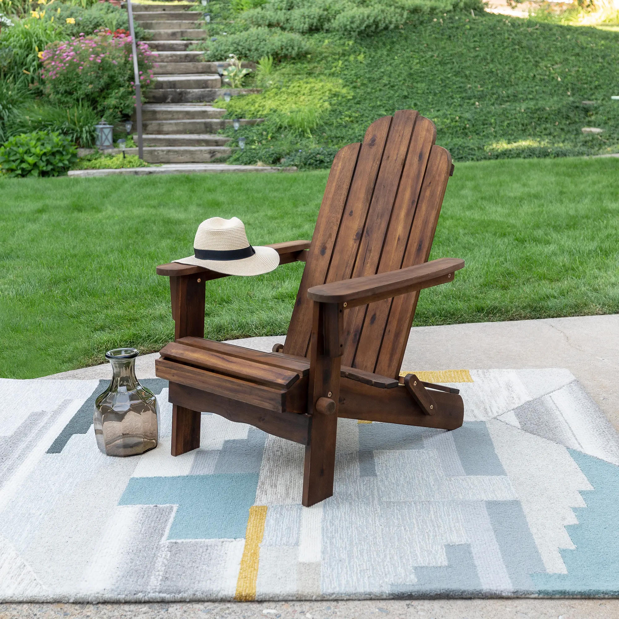 Photos - Garden Furniture Walker Edison Dark Walnut Brown Patio Adirondack Chair -  OWA 