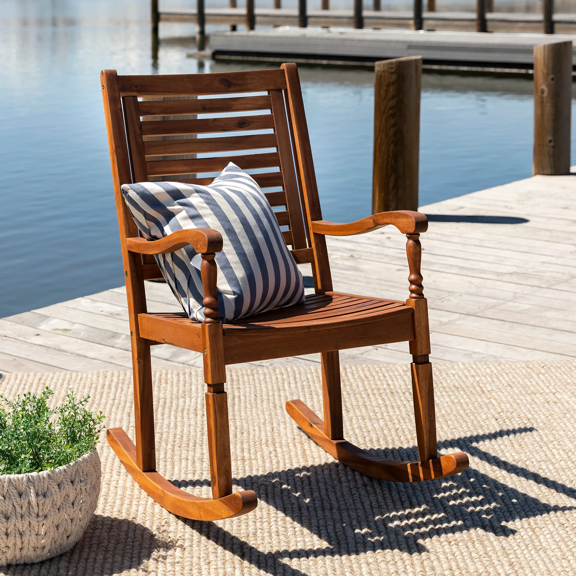 Midland Solid Acacia Wood Outdoor Patio Rocking Chair - Walker Edison