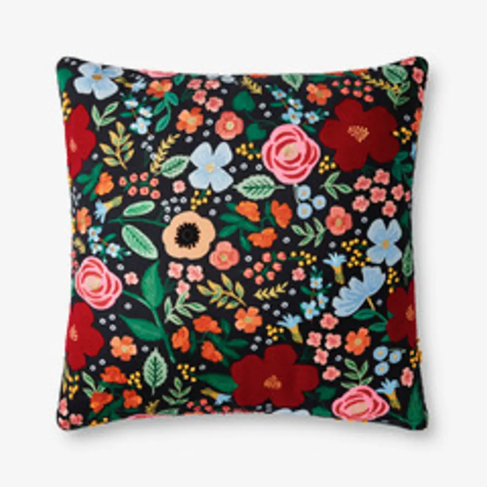 P6059-RP-BLACK/MULTI Rifle Paper Co. Black and Multi Color Floral Throw Pillow-1
