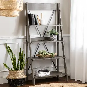 Ladder bookshelf solid deals wood