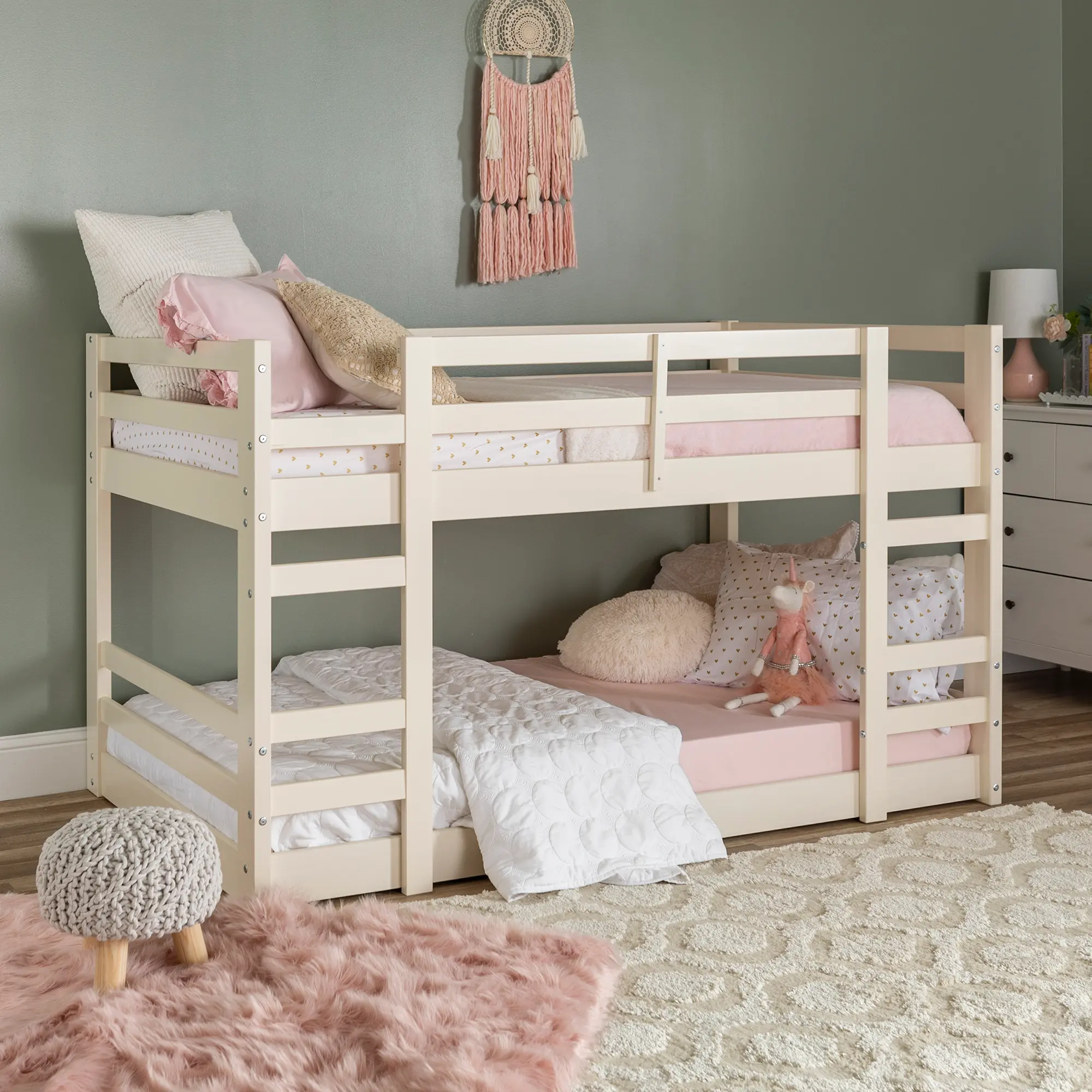 Photos - Bed Walker Edison White Low Twin-over-Twin Bunk  -  BWJRTOTWH 