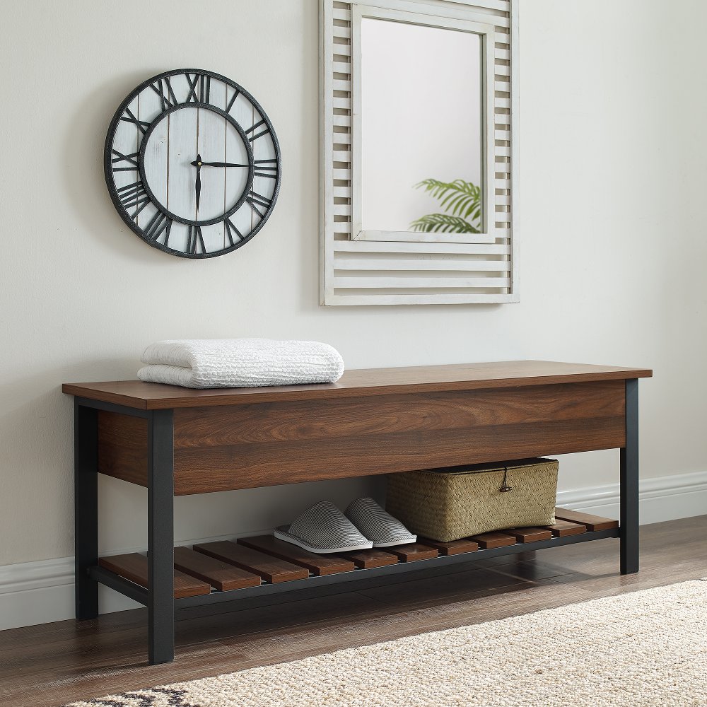 Walnut entryway storage bench