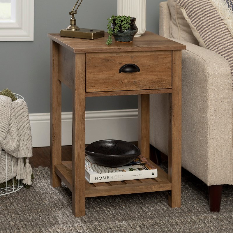 Reclaimed Barnwood Single Drawer Side, Narrow Oak Side Table With Drawer