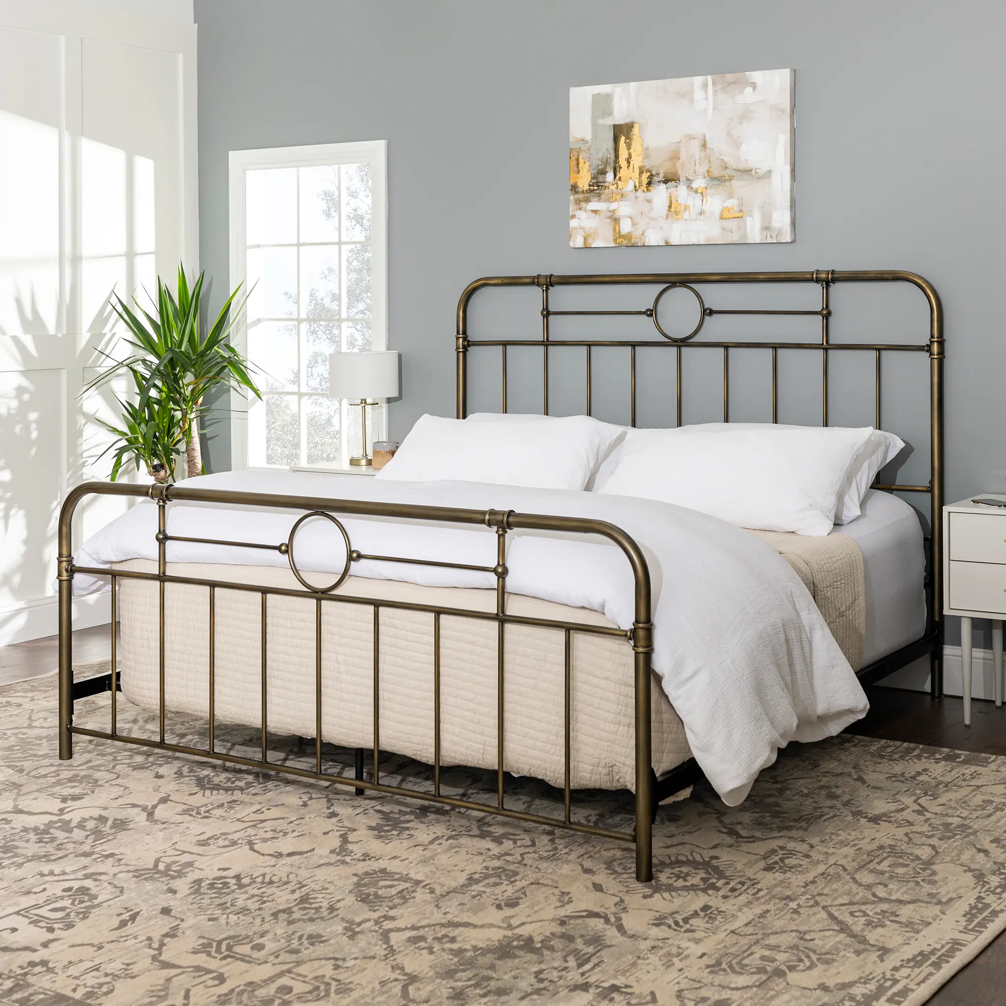 Farmhouse Bronze Metal Pipe King Size Bed - Walker Edison