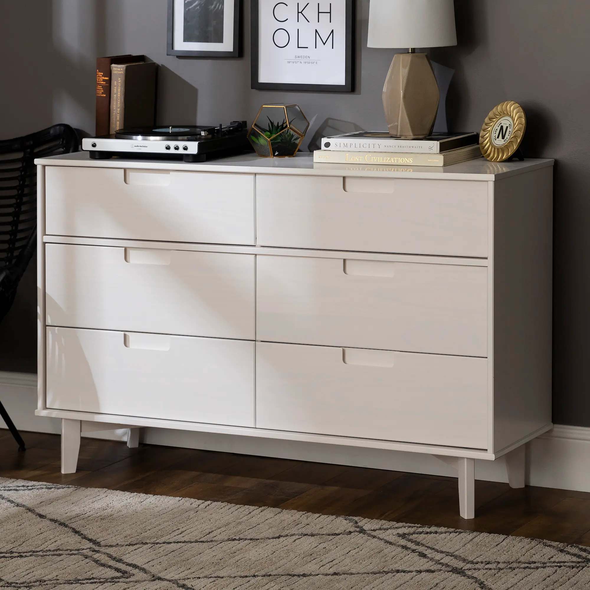 Sloane Mid-Century Modern White Dresser - Walker Edison