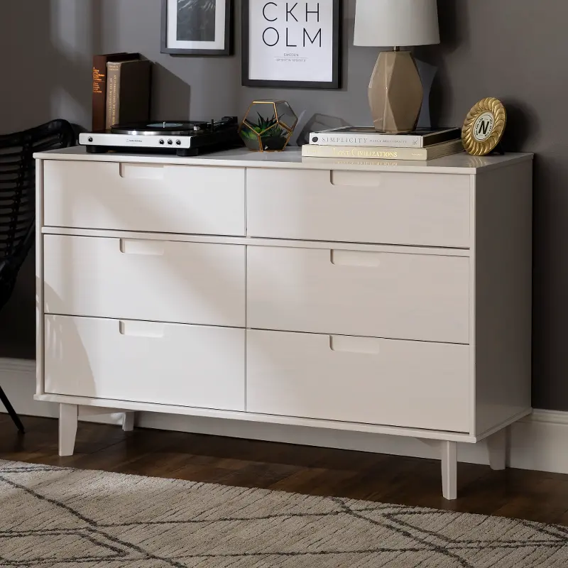 Sloane Mid Century Modern White Dresser, White Lacquer Dresser Modern