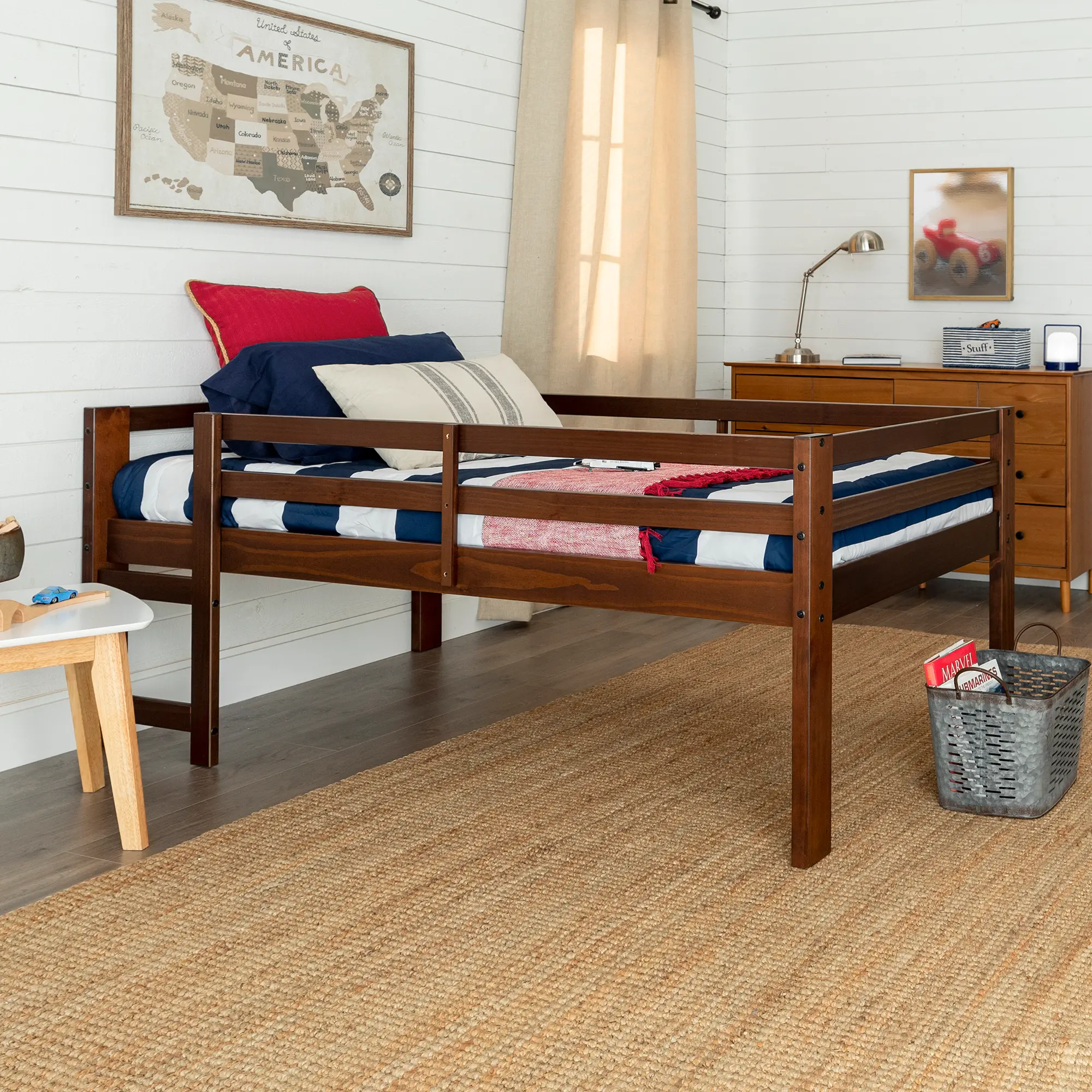 Amelia Contemporary Medium Brown Solid Pine Twin Low Loft Bed -...