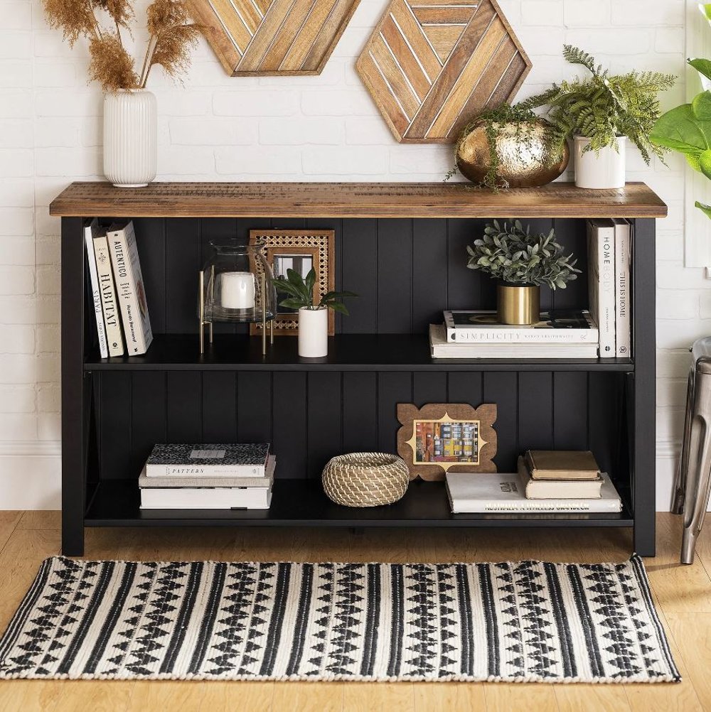 Photos - Other Furniture Walker Edison Efron Black and Wood 52 Inch Storage Console BS52LCSWBL 