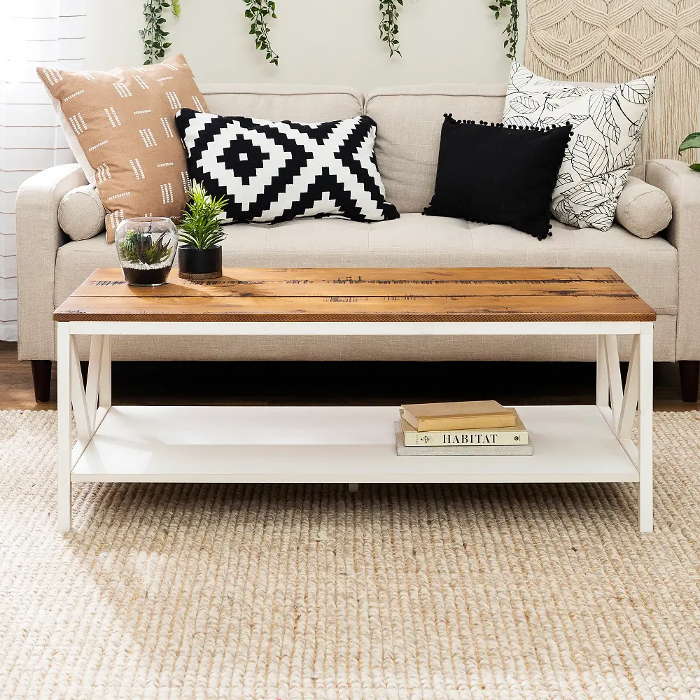 AF48NATCTWWR Natalee White Wash Distressed Farmhouse Coffee Table - Walker Edison-1
