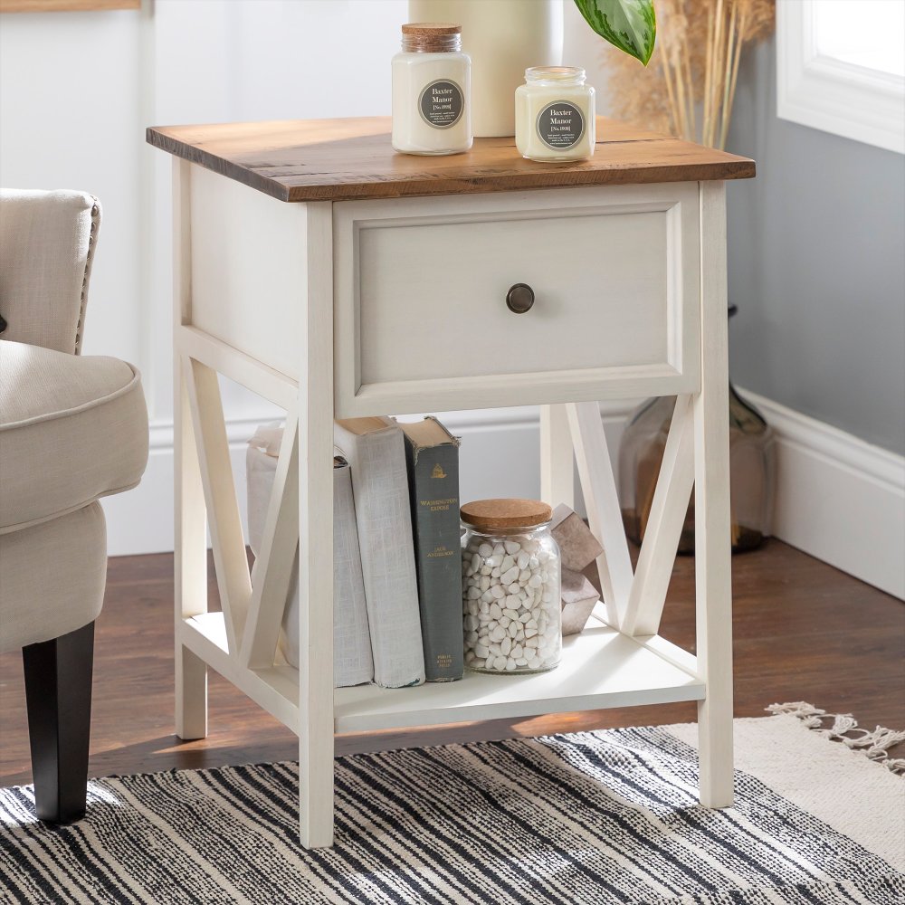 Natalee White Wash and Natural Wood Side Table - Walker Edison