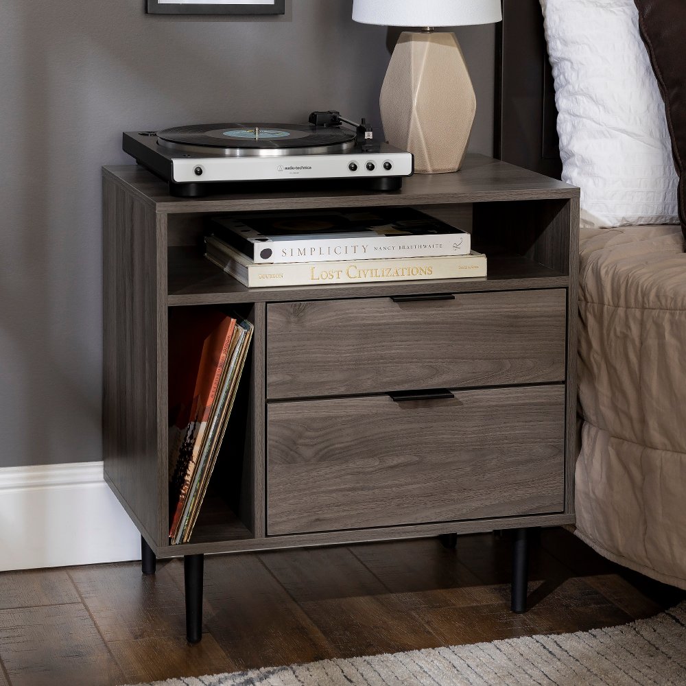 Lincoln Slate Gray Modern Storage Side Table - Walker Edison