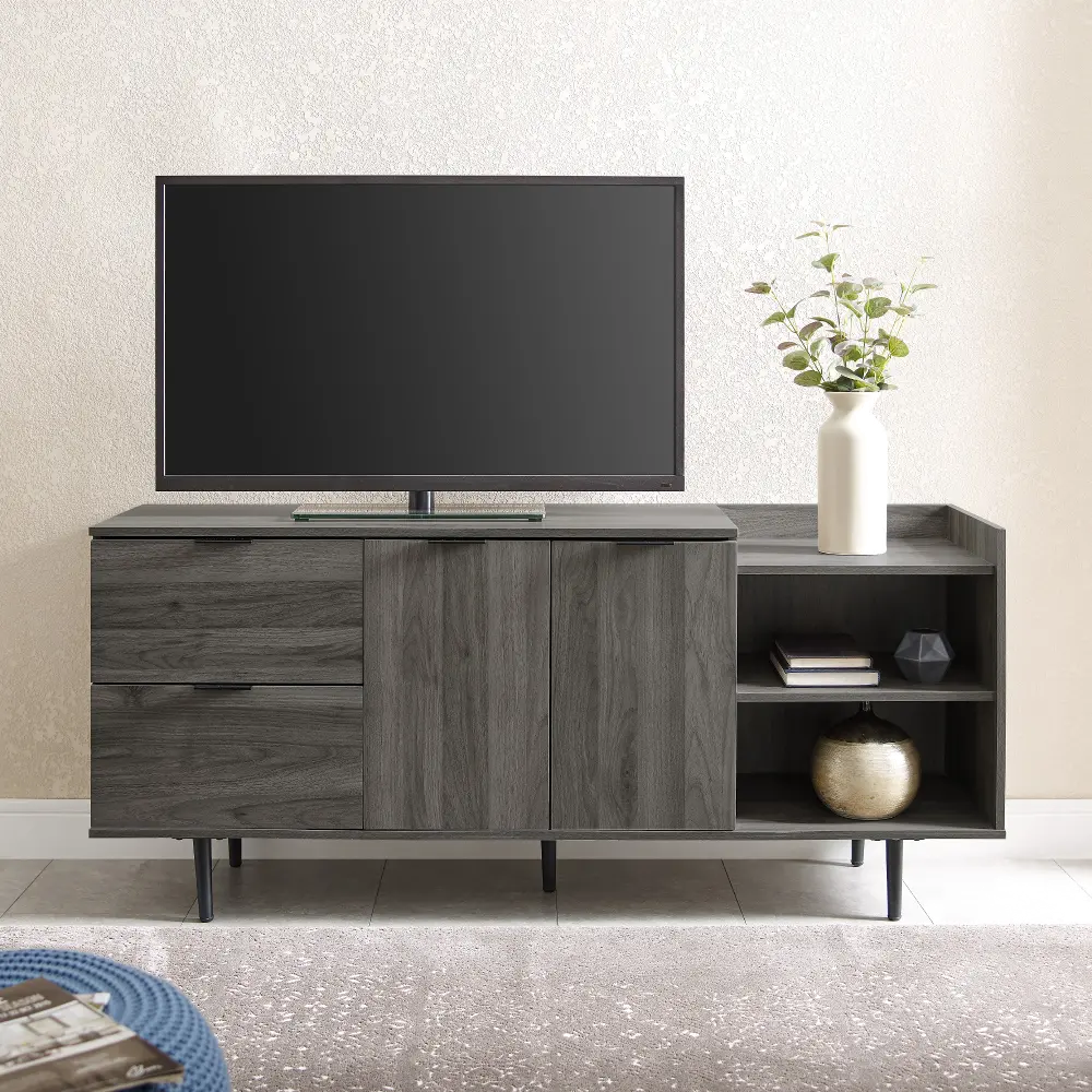 W58LIN2DDSG Slate Gray 58 Inch Modern Storage TV Stand - Lincoln-1