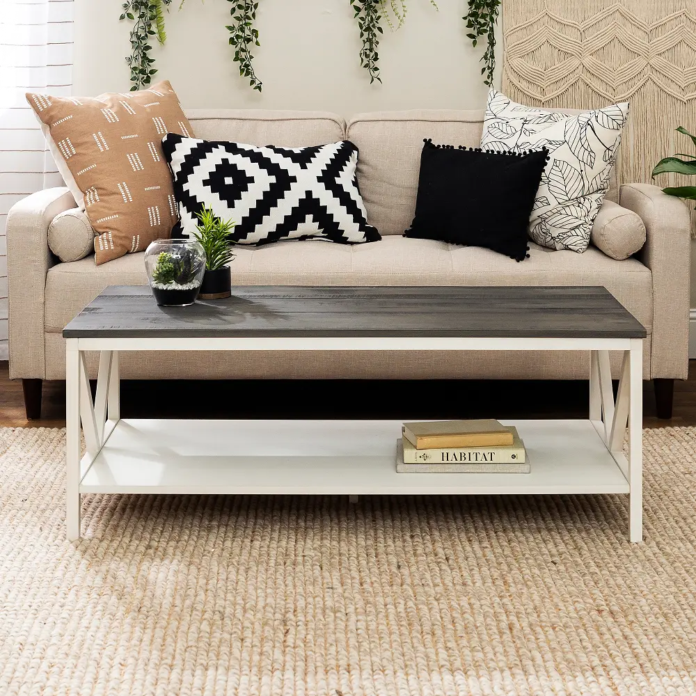 AF48NATCTWWG Natalee White Wash and Gray Distressed Farmhouse Coffee Table - Walker Edison-1