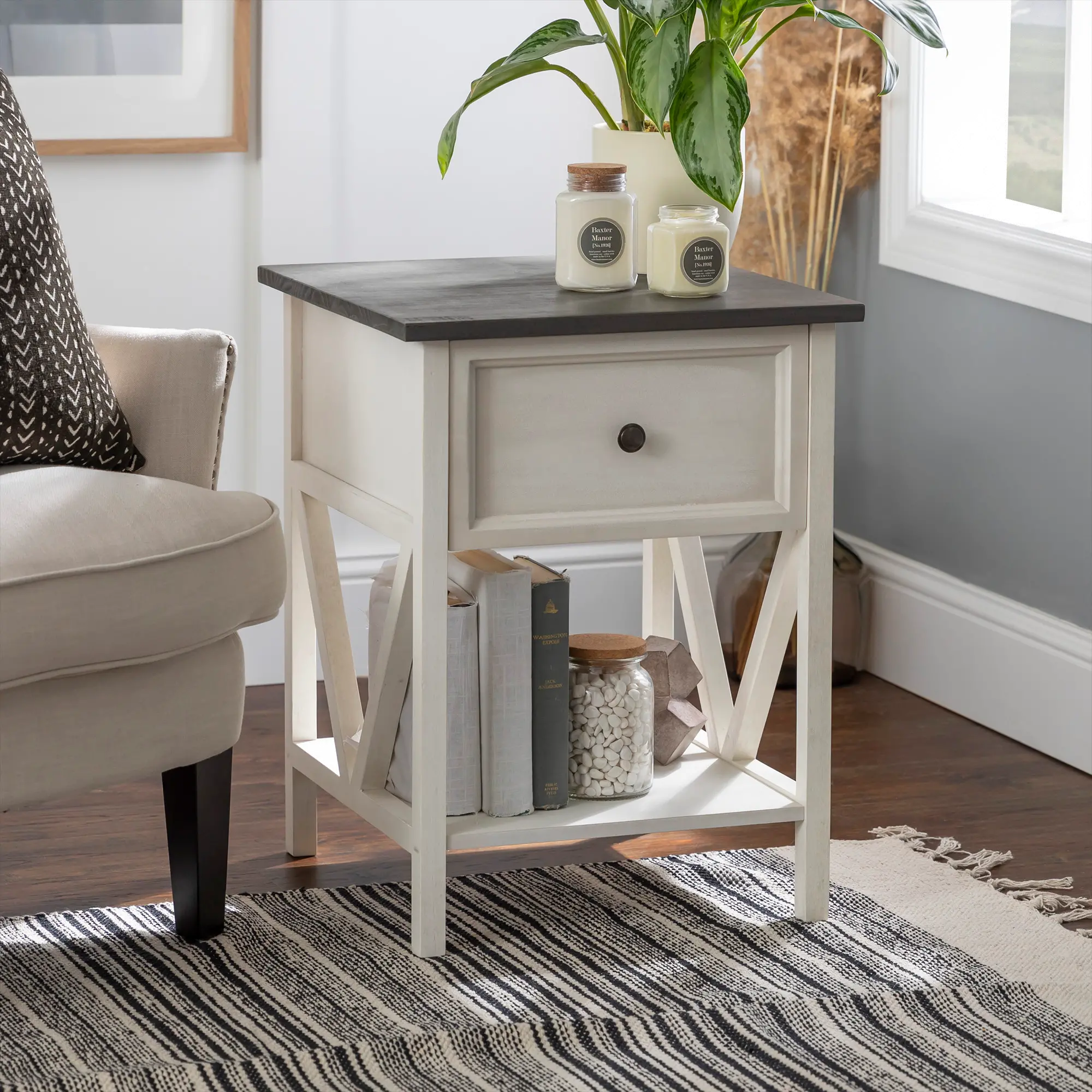 Natalee White Wash and Gray Side Table - Walker Edison
