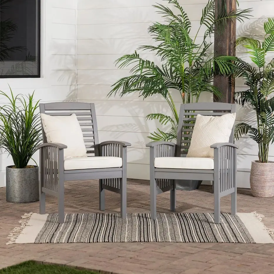 Midland Gray Patio Chairs with Cushions, Set of 2 - Walker Edison