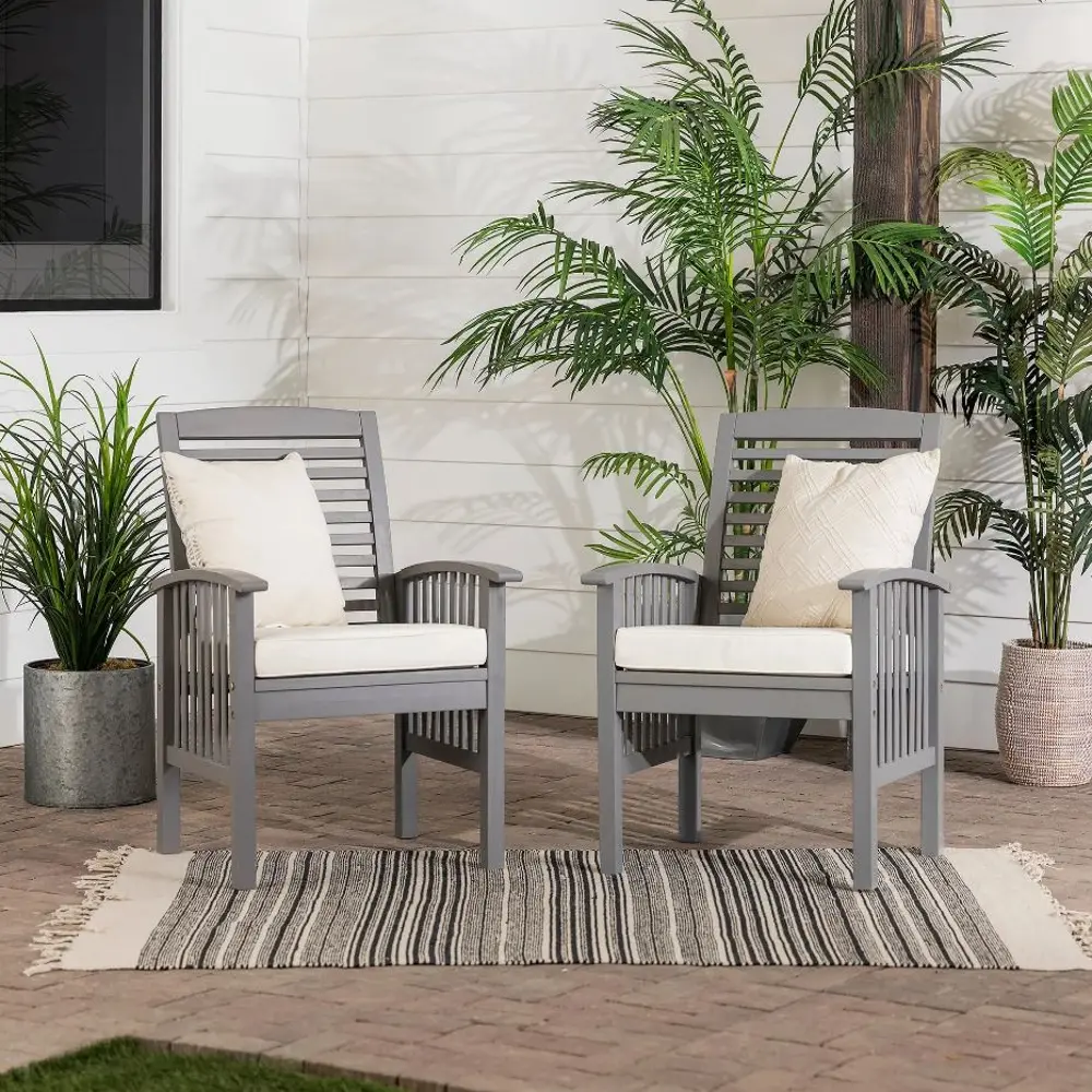 OWC2GW Midland Gray Patio Chairs with Cushions, Set of 2 - Walker Edison-1