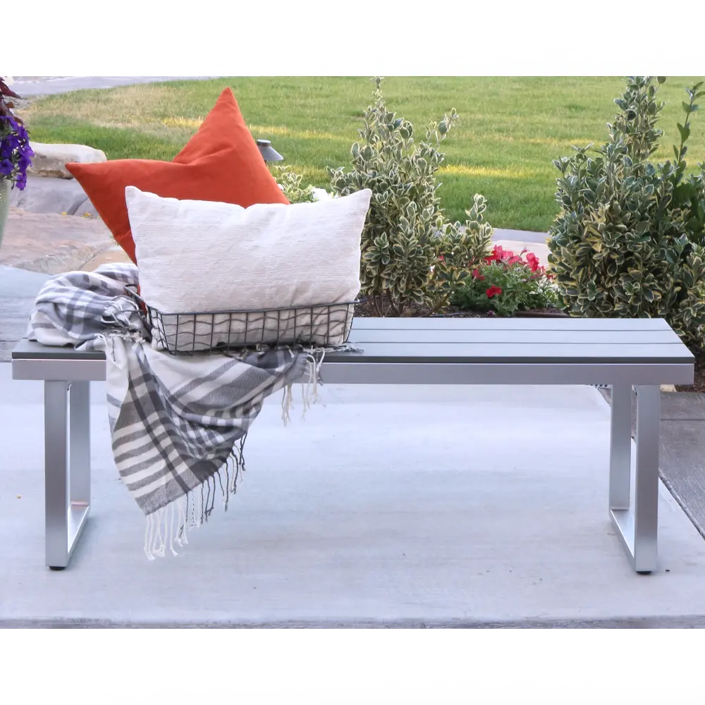 OAW4BSGY Gray 50 Inch Aluminum Patio Outdoor Dining Bench-1