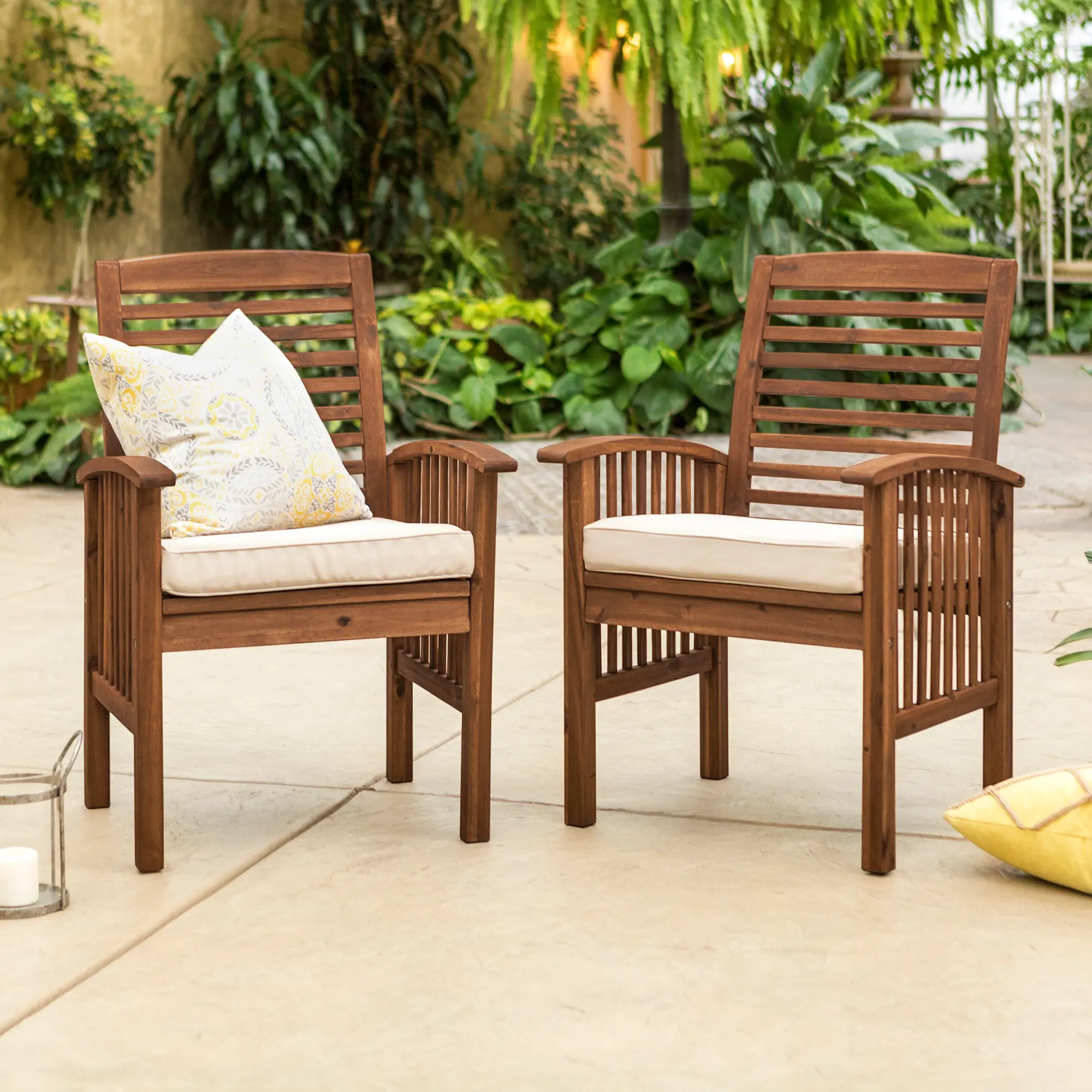 Midland Dark Brown Patio Chairs with Cushions, set of 2 - Walker...