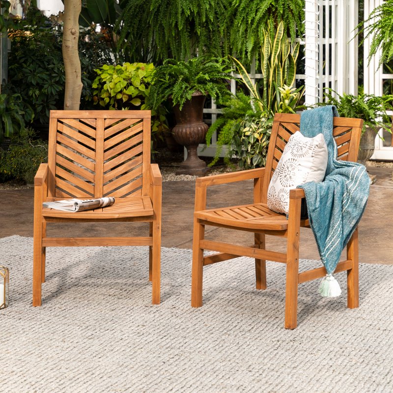 Light Brown Patio Wood Chairs Set Of 2, Hardwood Patio Furniture Sets