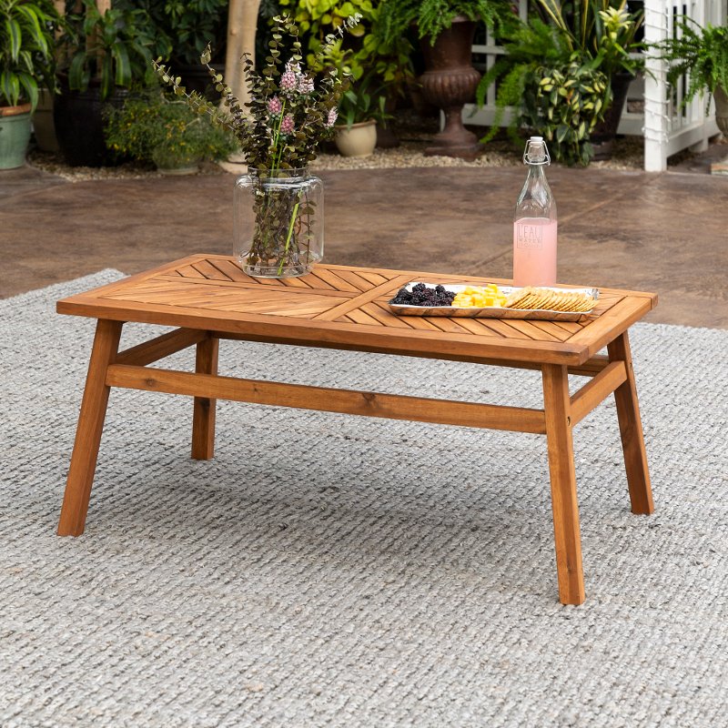 Brown Acacia Wood Patio Coffee Table, Outdoor Acacia Wood Coffee Table