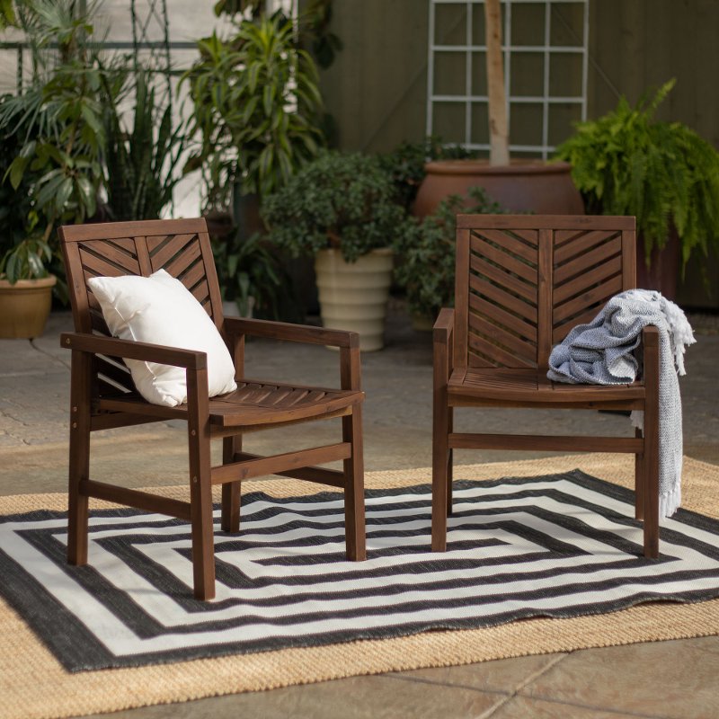 Dark Brown Patio Wood Chairs Set Of 2, Dark Wood Patio Furniture