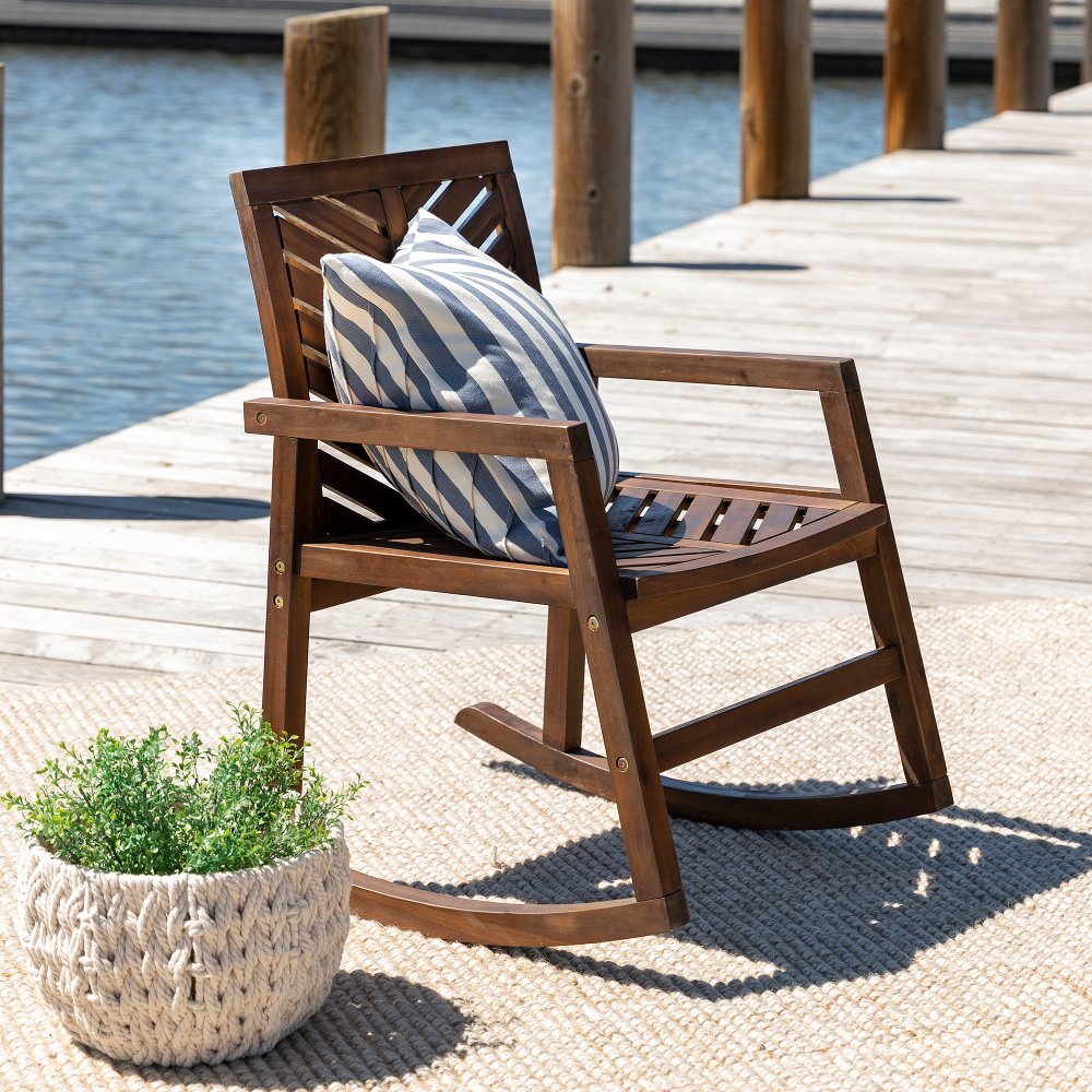 Vincent Dark Brown Chevron Rocking Chair - Walker Edison