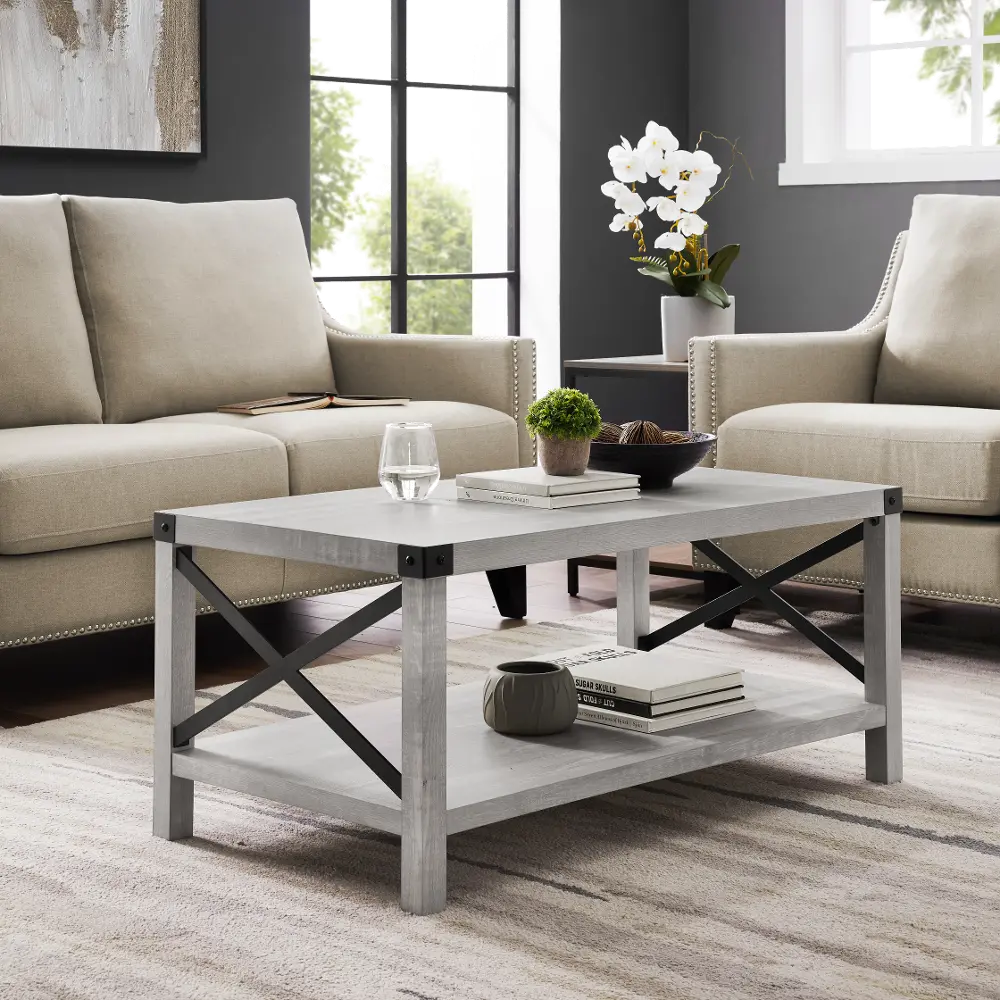 AF40MXCTST Metal X Stone Gray Farmhouse Coffee Table - Walker Edison-1