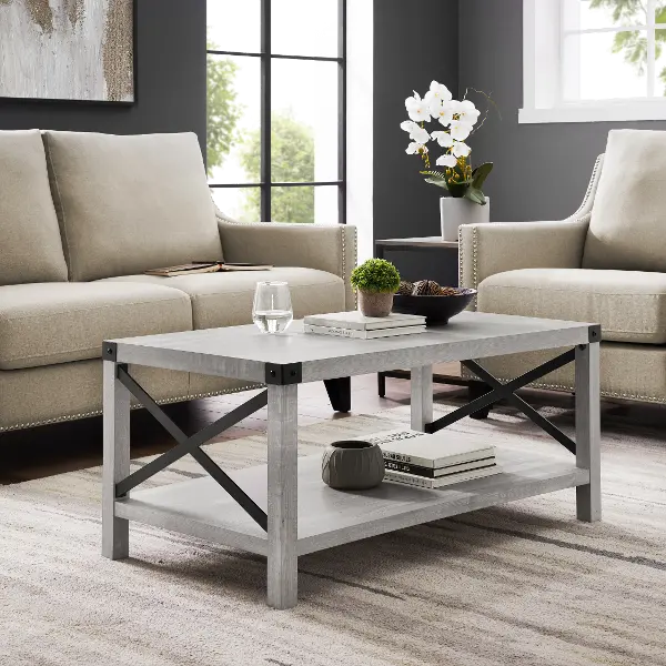 Metal X Stone Gray Farmhouse Coffee Table Rc Willey Metal X Stone Gray Farmhouse Coffee, Stone And Metal Side Table