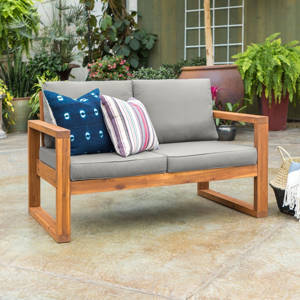 Hudson Brown Modern Patio Loveseat - Walker Edison