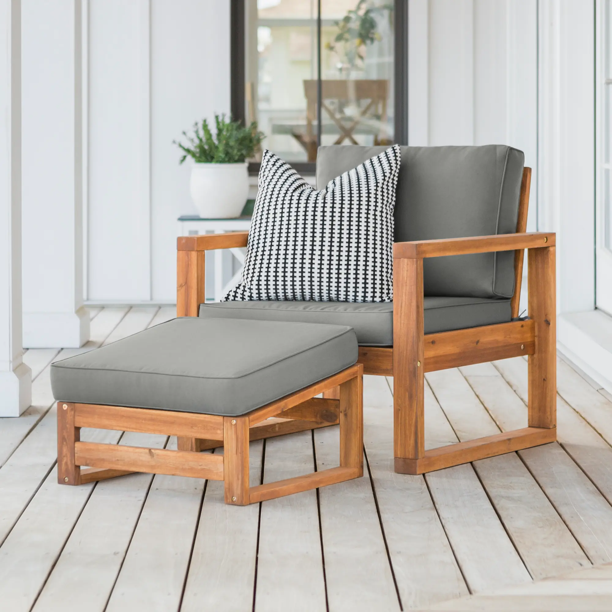 Photos - Garden Furniture Walker Edison Hudson Brown Modern Patio Chair and Ottoman  