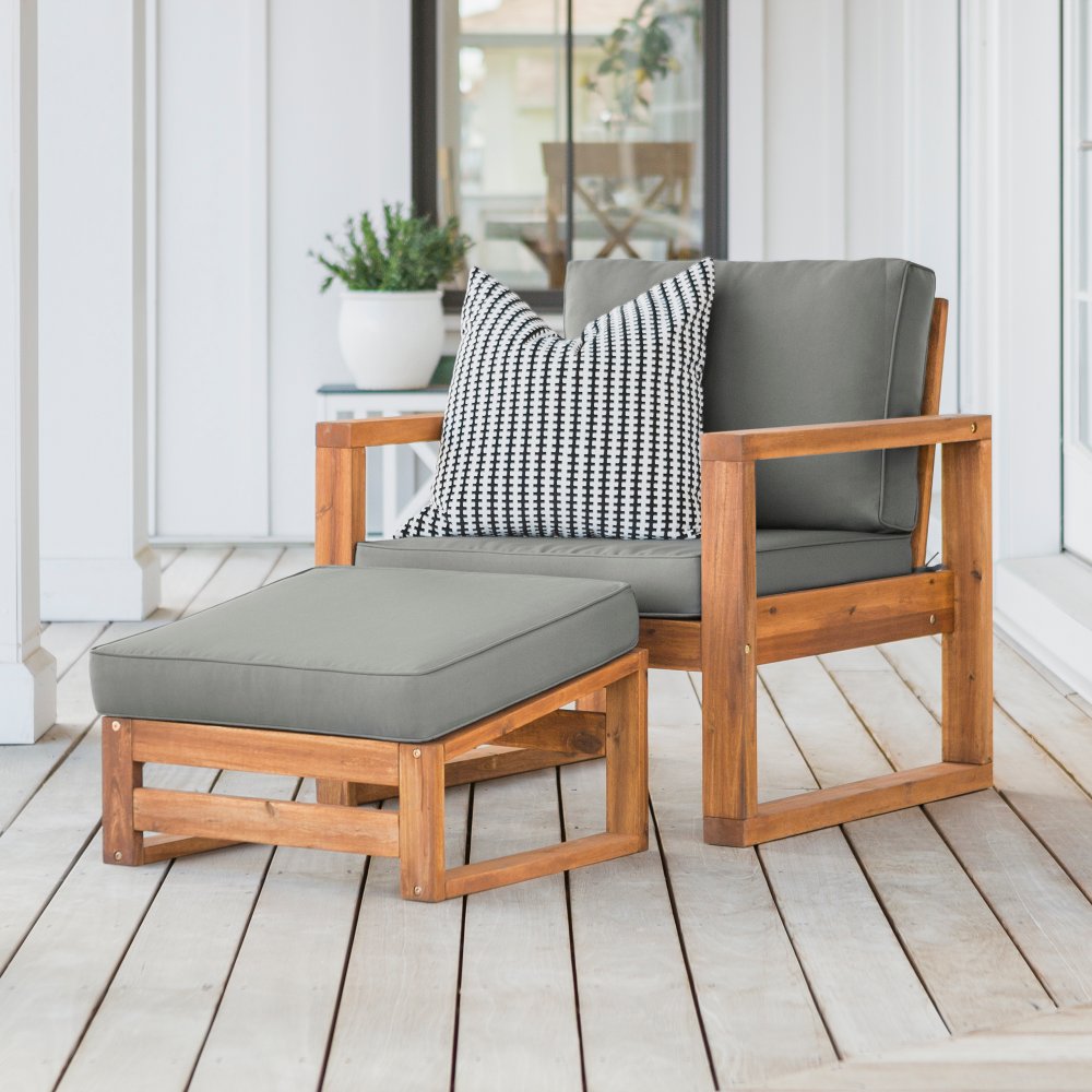 Hudson Brown Modern Patio Chair and Ottoman - Walker Edison