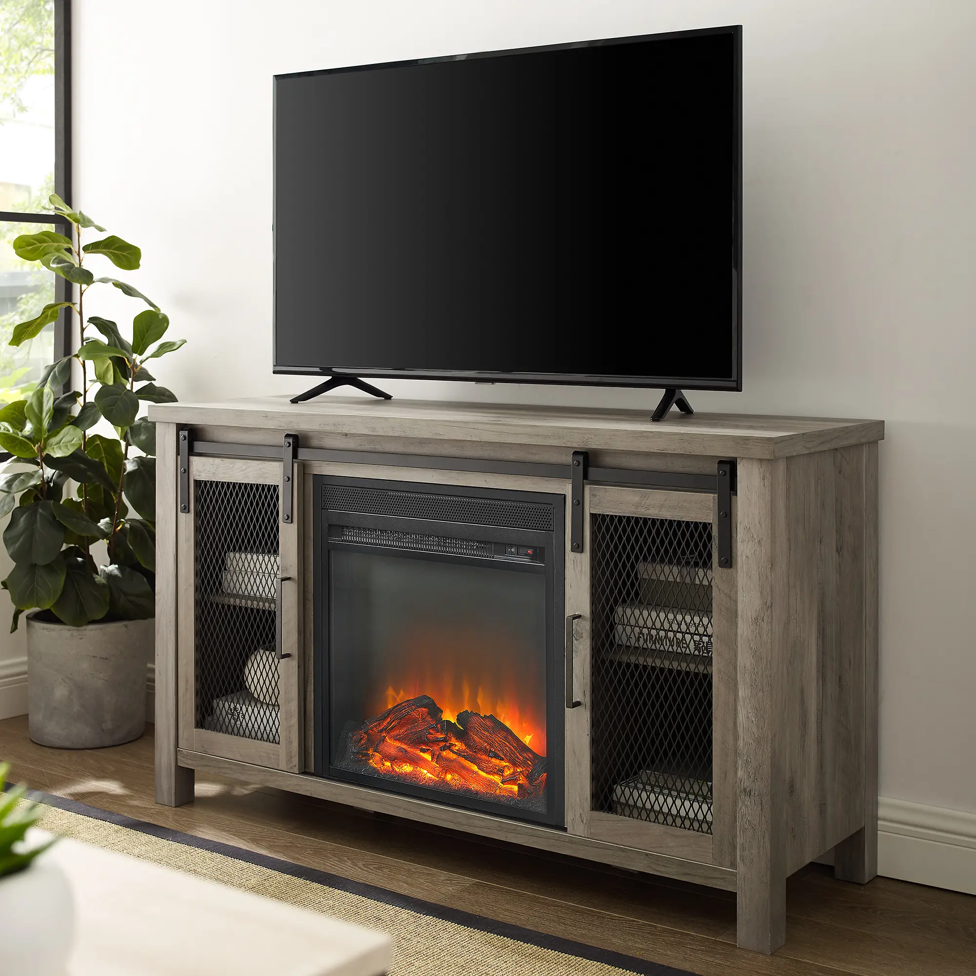 Gray 48 Fireplace TV Stand - Walker Edison