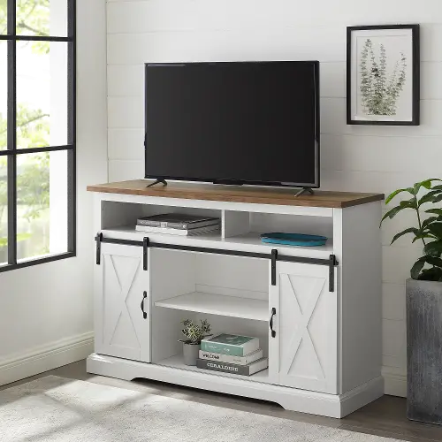 Walker Edison 32 Rustic Farmhouse TV Stand - Solid White/Grey Wash