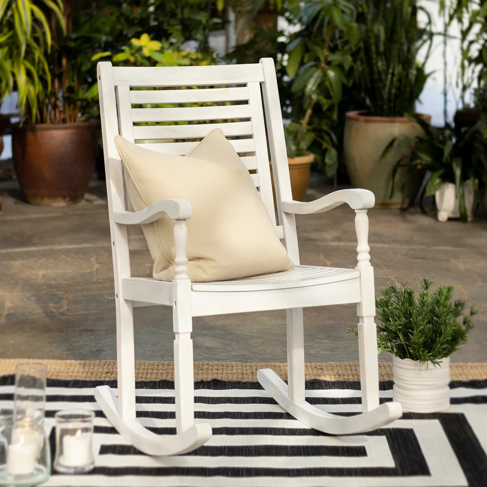 Photos - Garden Furniture Walker Edison Midland White Wash Patio Wood Rocking Chair  