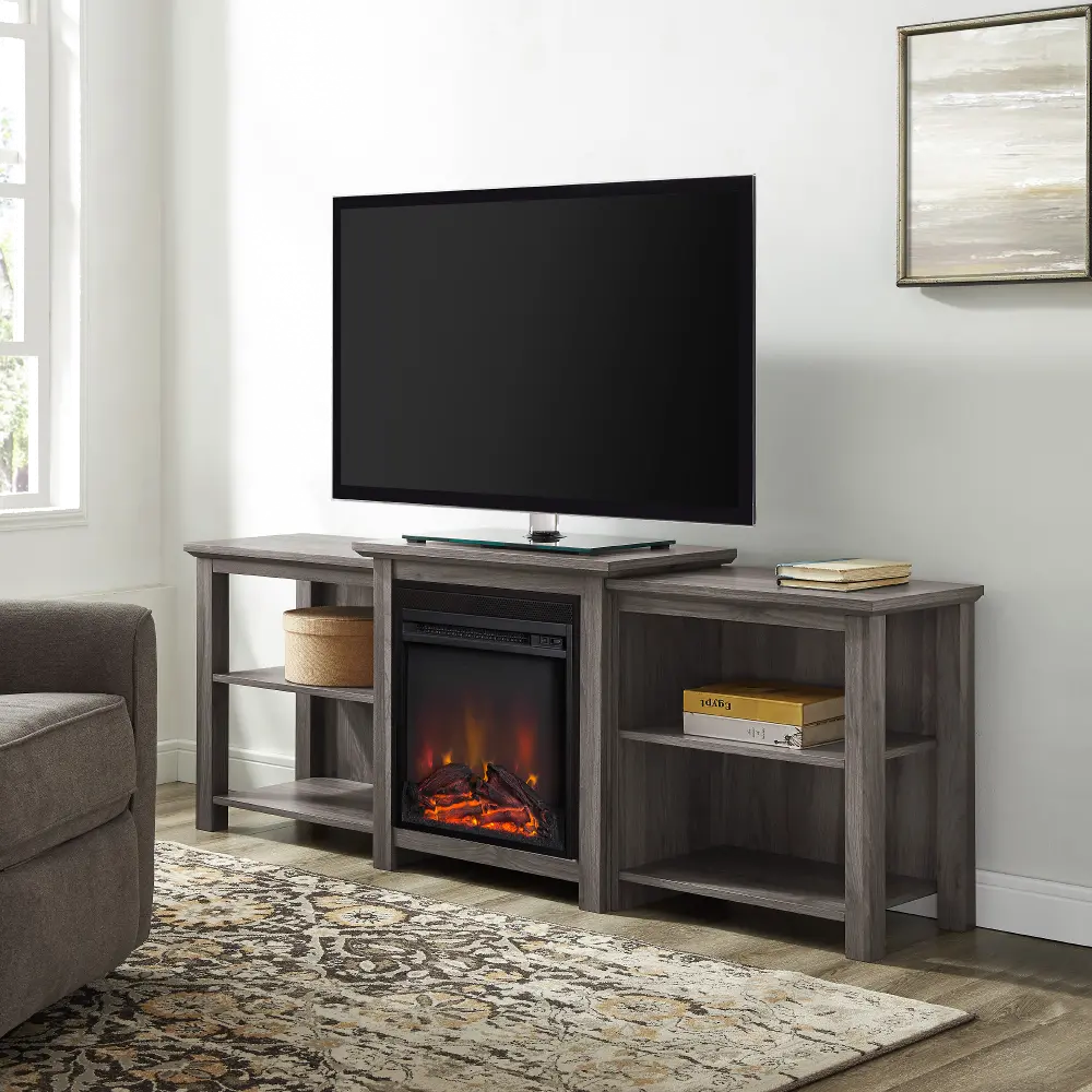 W70FPTTOPSG Slate Grey 70 Inch Tiered Top Open Shelf Fireplace TV Stand-1