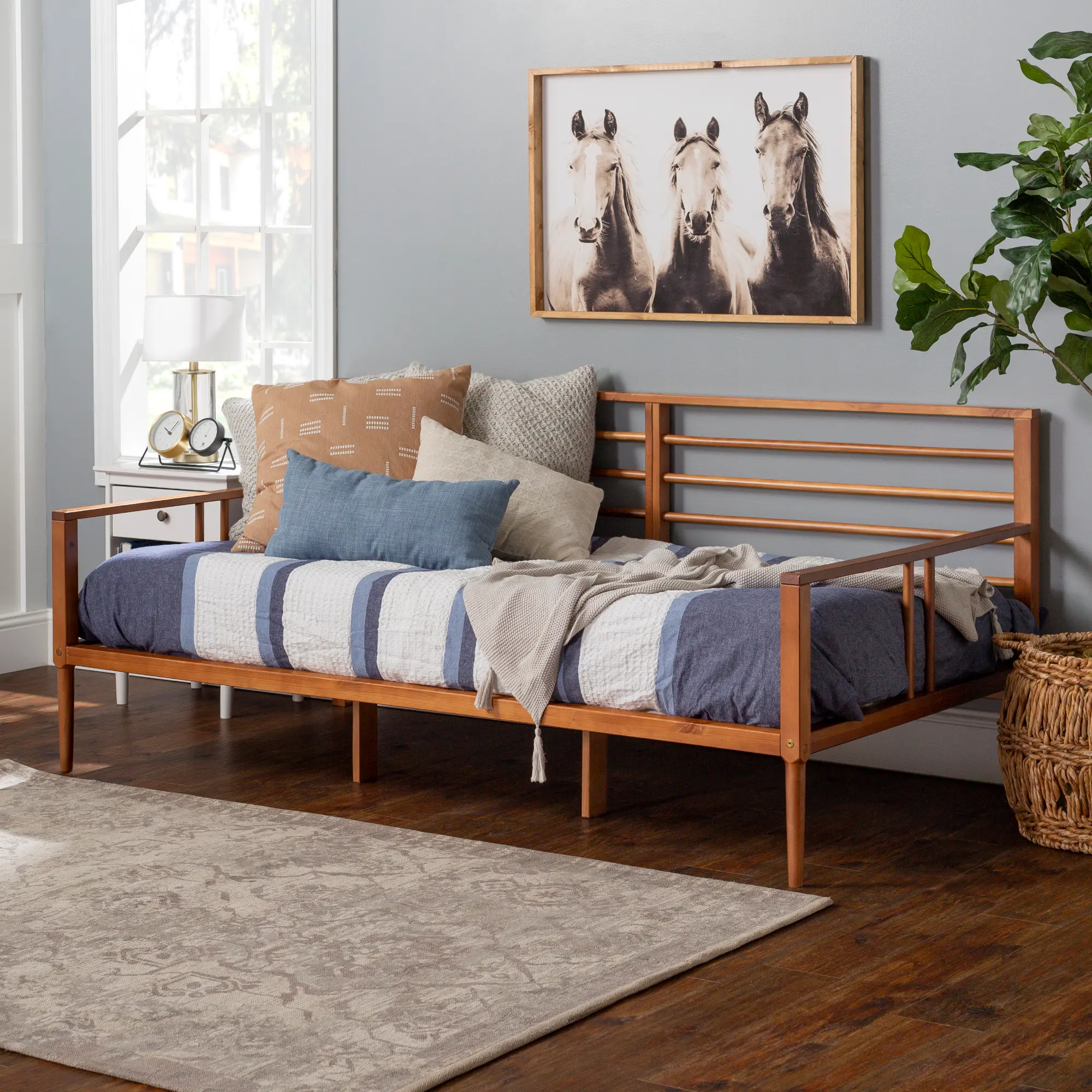 Photos - Bed Walker Edison Mid Century Caramel Spindle Low Twin Daybed  