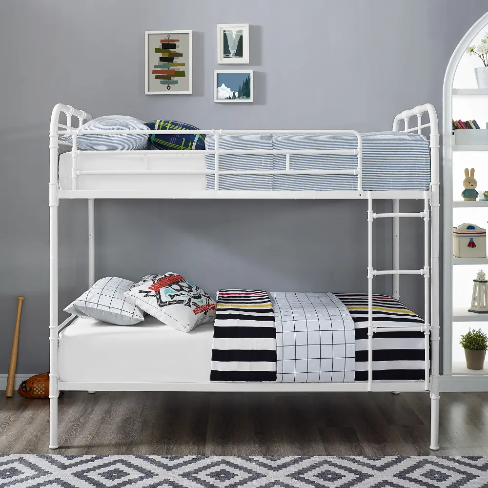 BTOTMPGHW Industrial Wood and White Metal Twin-Over-Twin Bunk Bed - Geranium-1