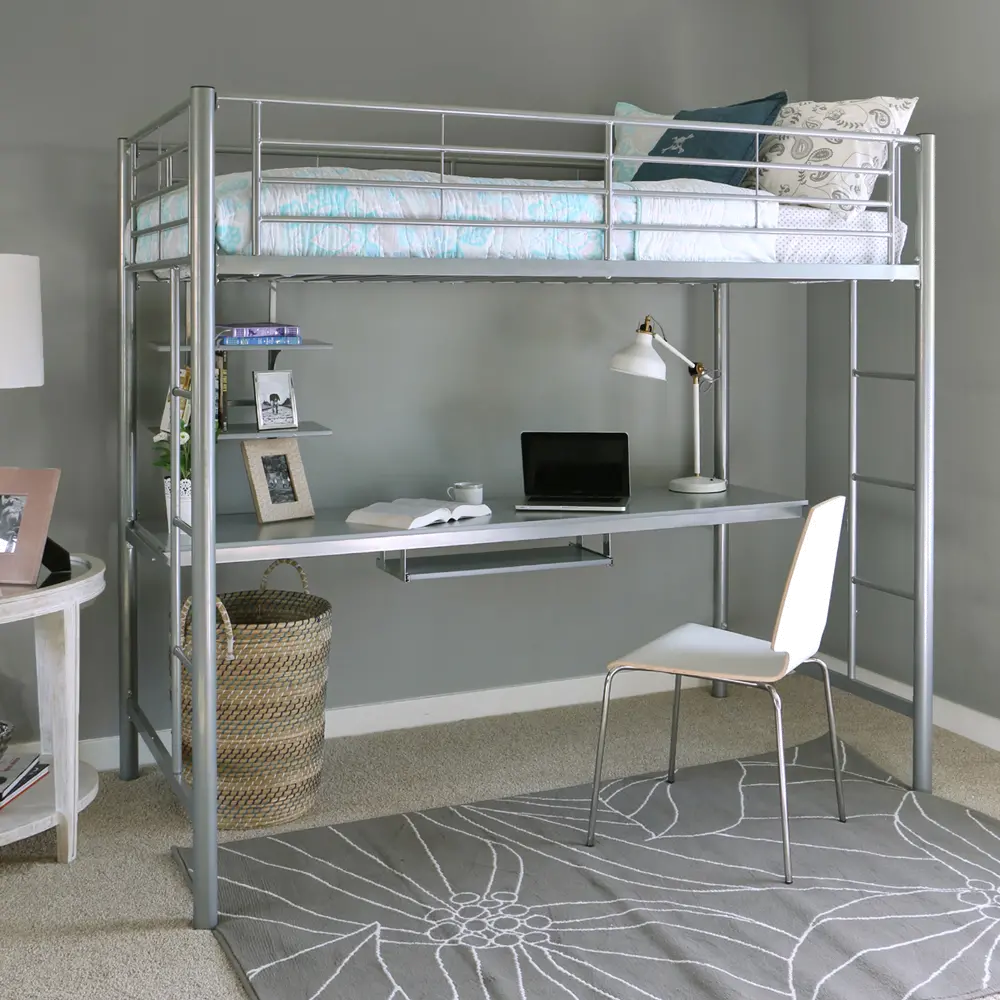 BTOZSL Contemporary Gray Twin Loft Bed with Workstation - Zinnia-1
