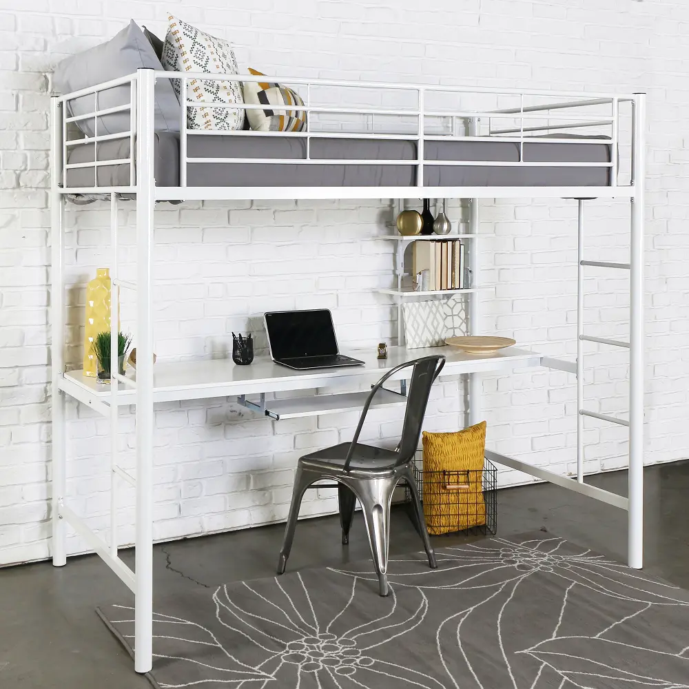 BTOZWH Contemporary White Twin Loft Bed with Workstation - Zinnia-1