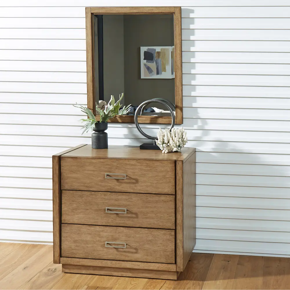 5506-71 Contemporary Oak 3-Drawer Chest and Mirror - Big Sur-1