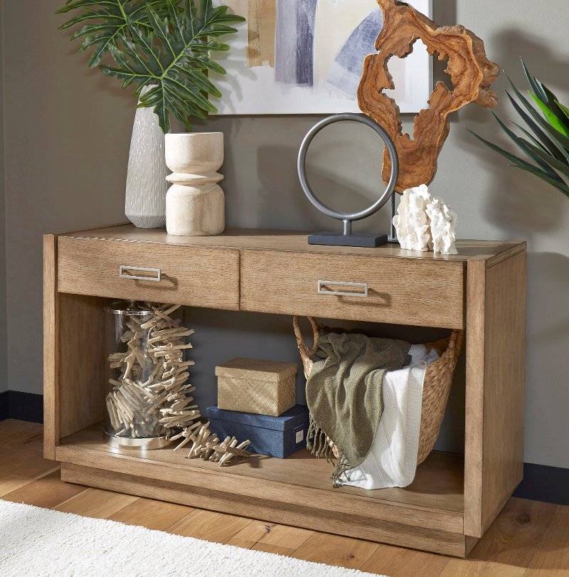 Contemporary Light Oak Sofa Table Big, Light Wood Console Table With Drawers