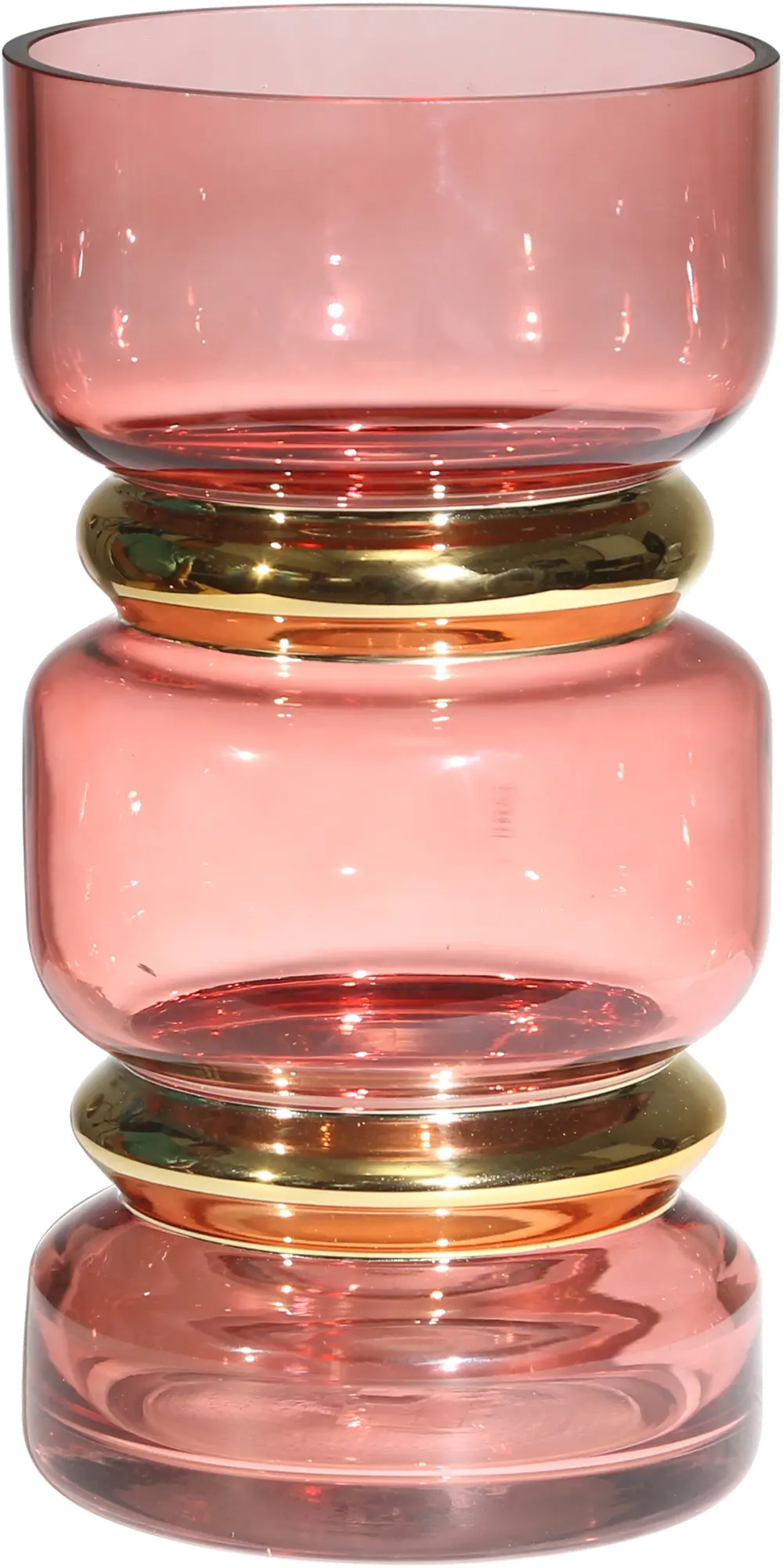 10 Inch Pink Glass Edged Vase with Gold Belt-1
