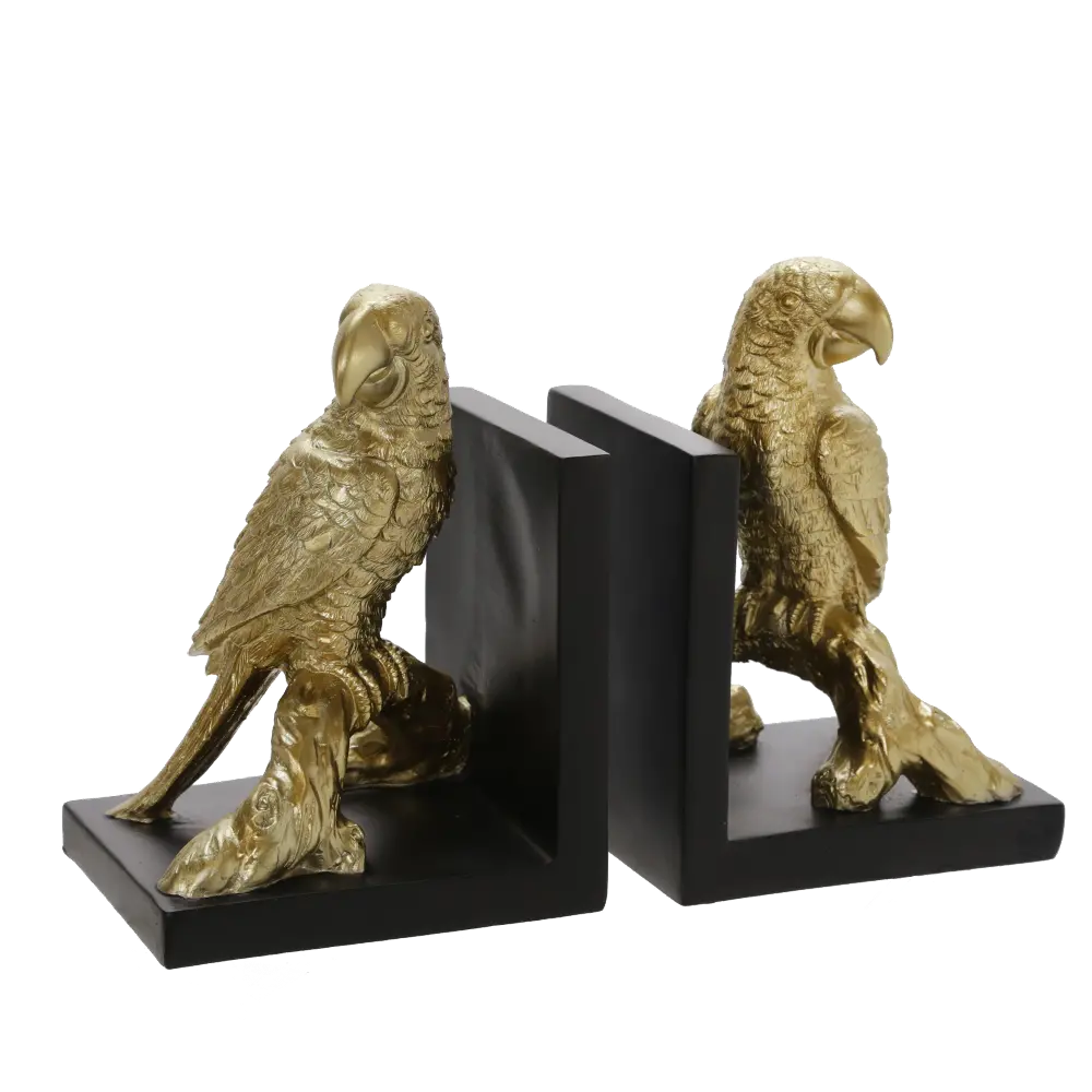 9 Inch Gold and Black Parrot Bookend Pair-1