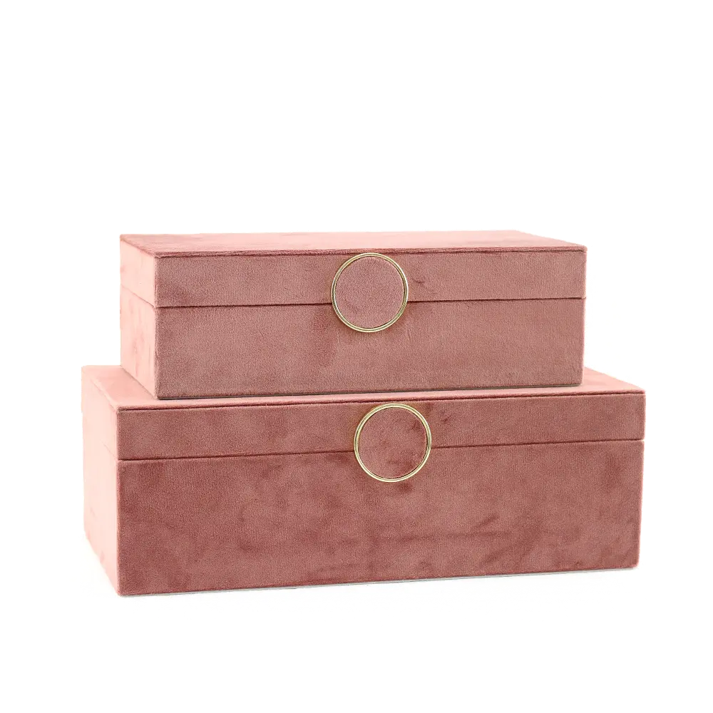 12 Inch Blush Pink Velvet Wood Jewelry Box-1