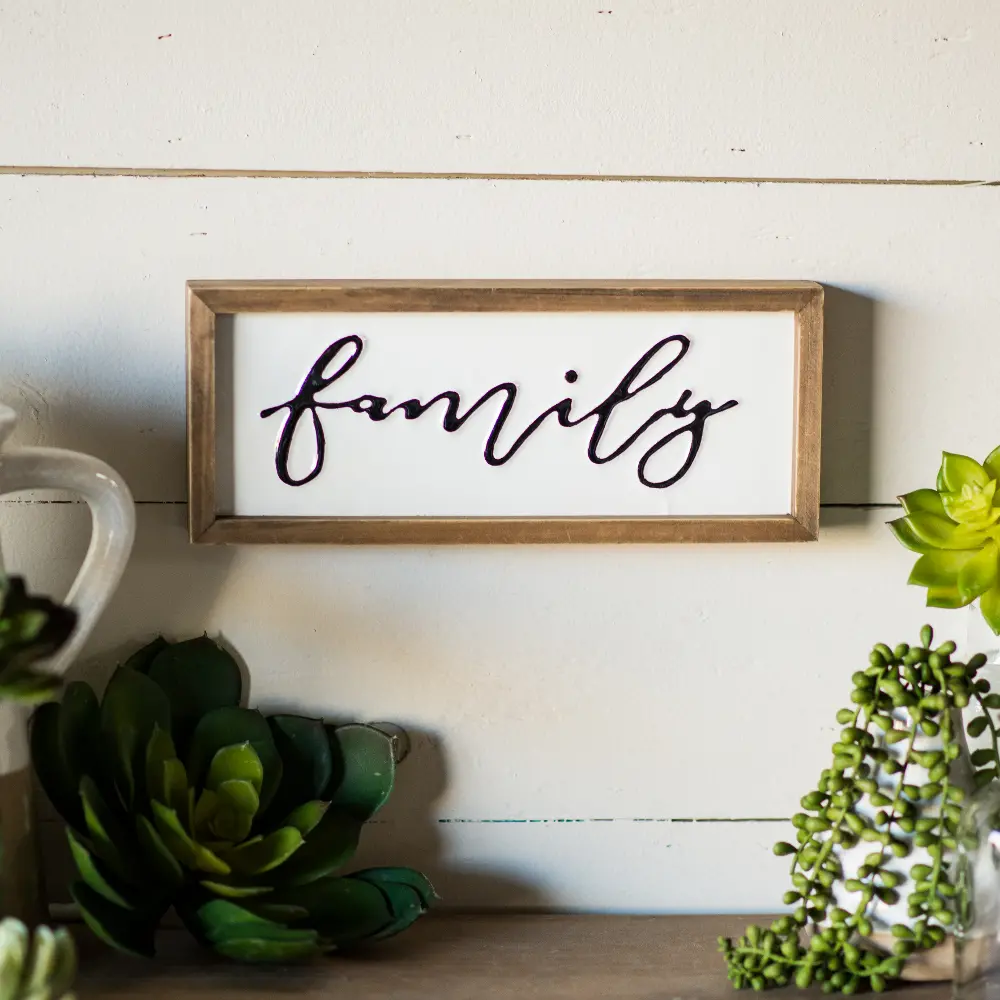 White, Black and Light Brown Family Metal and Wood Sign-1