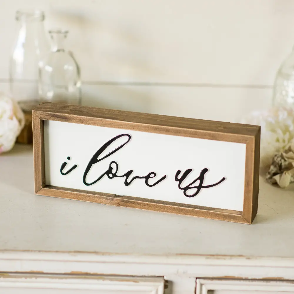 Light Brown, White and Black  I Love Us  Wood Frame Sign-1