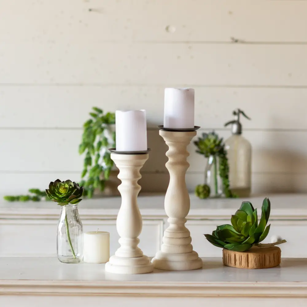 13 Inch White Wood Candle Holder-1